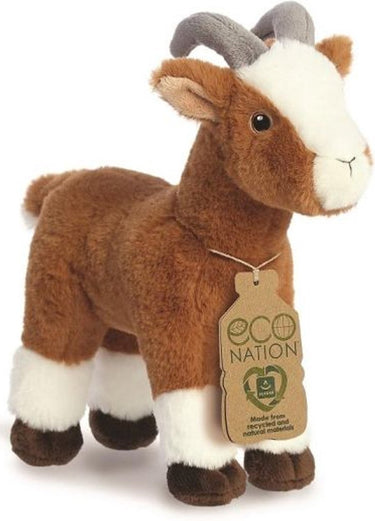 Aurora eco nation pluche knuffeldier geit - bruin wit - 27 cm - boerderijdieren thema