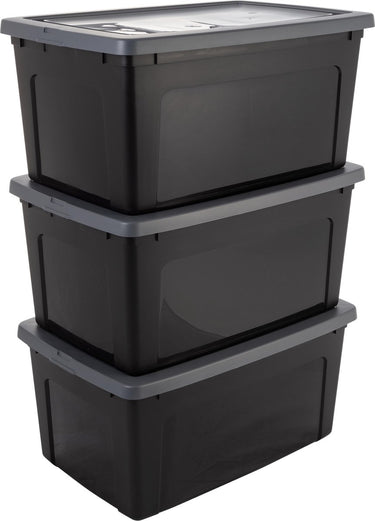 Iris clearbox opbergbox - 50l - kunststof - zwart grijs - set van 3