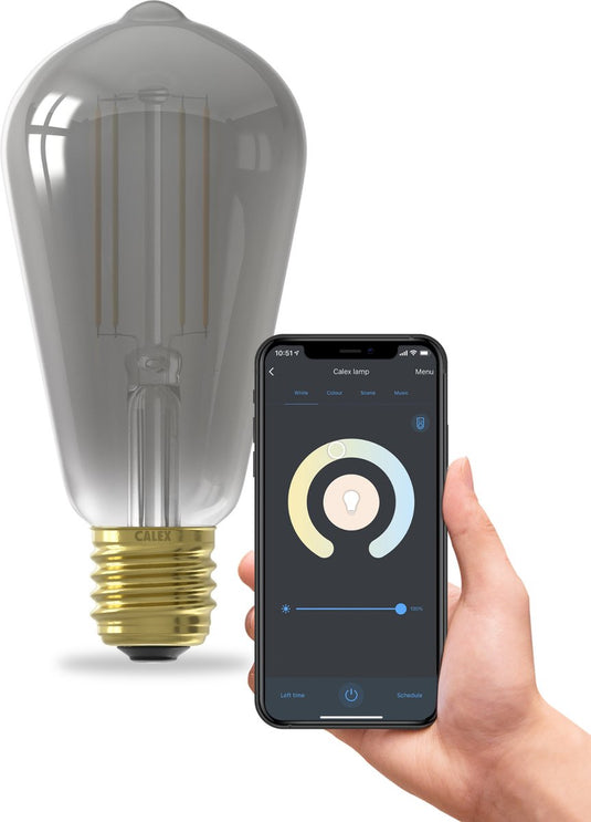 Calex slimme lamp - wifi led filament verlichting - e27 - rustiek smart bulb titanium - dimbaar - warm wit licht - 7w