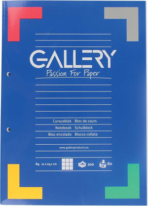 Gallery cursusblok, ft a4, 80 g m², 2-gaatsperforatie, geruit 5 mm, 100 vel
