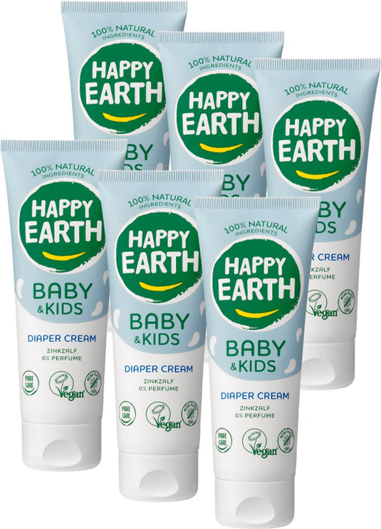 Happy earth bundel zink billencrème baby kids - 100% natuurlijk - microplasticvrij - babyverzorging – parfumvrij - met zinkoxide – luierzalf – geschikt voor pasgeborenen – 6 x 75ml - voordeelverpakking