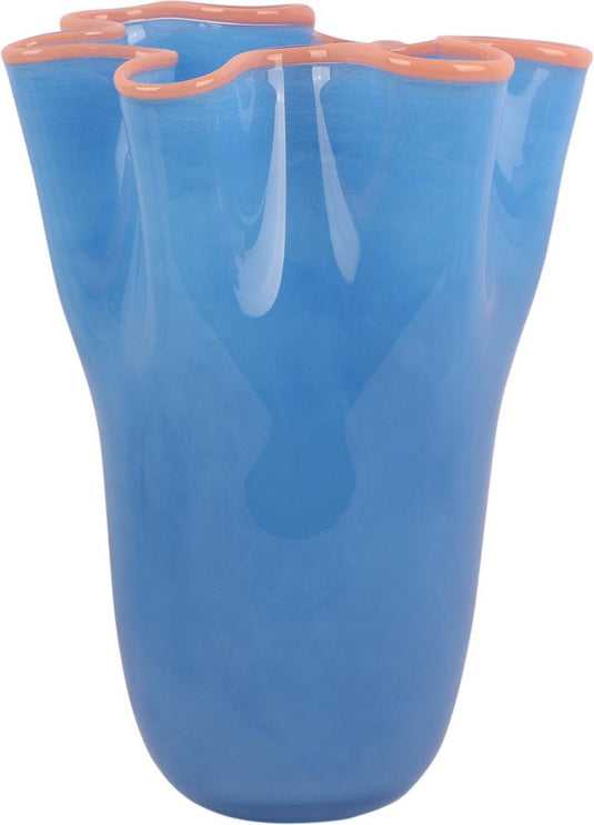 Present time vaas ruffles - blauw - ø23cm - glas - scandinavisch - bloemenvaas - woondecoratie - decoratieve vaas voor woonkamer of slaapkamer