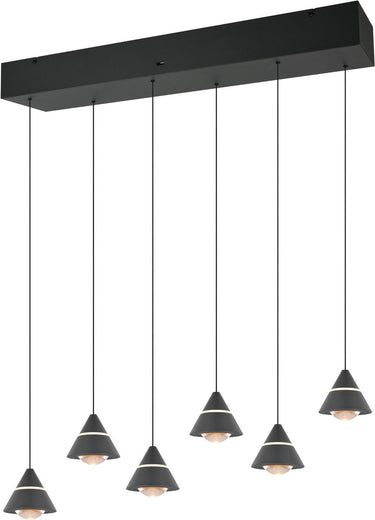Trio romeo - hanglamp - zwart mat - incl. 6x smd 7 w - plafondbevestiging - traploos in hoogte verstelbaar - dip - schakelaar - niet dimbaar