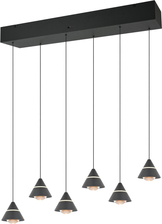 Trio romeo - hanglamp - zwart mat - incl. 6x smd 7 w - plafondbevestiging - traploos in hoogte verstelbaar - dip - schakelaar - niet dimbaar