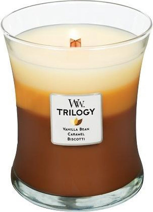Woodwick hourglass trilogy medium geurkaars - cafe sweets - 60 branduren