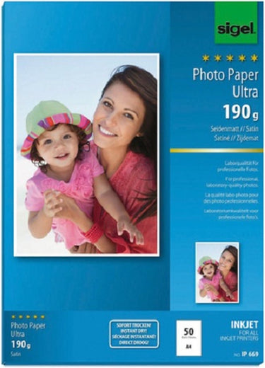 Sigel inkjet fotopapier - ultra - a4 - zijdemat - 190 grams - 50 vel - si-ip669