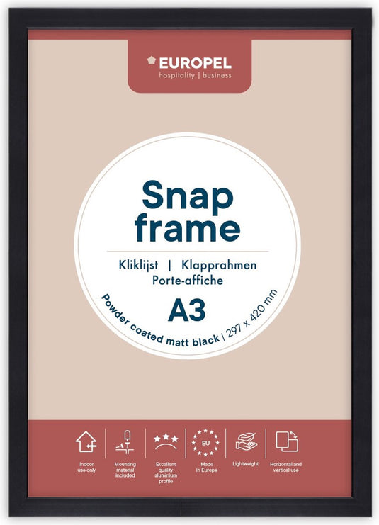 Europel kliklijst - posterlijst - a3 - 29,7 x 42 cm - 25mm frame - mat zwart