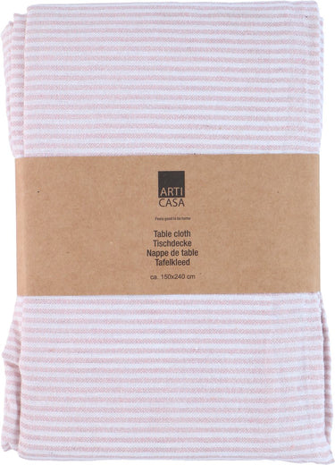 Arti casa tafelkleed 150x240 cm - tafelkleed roze gestreept - tafelkleed materiaal mix polyester katoen lurex - tafelkleed voor eettafel - wit roze