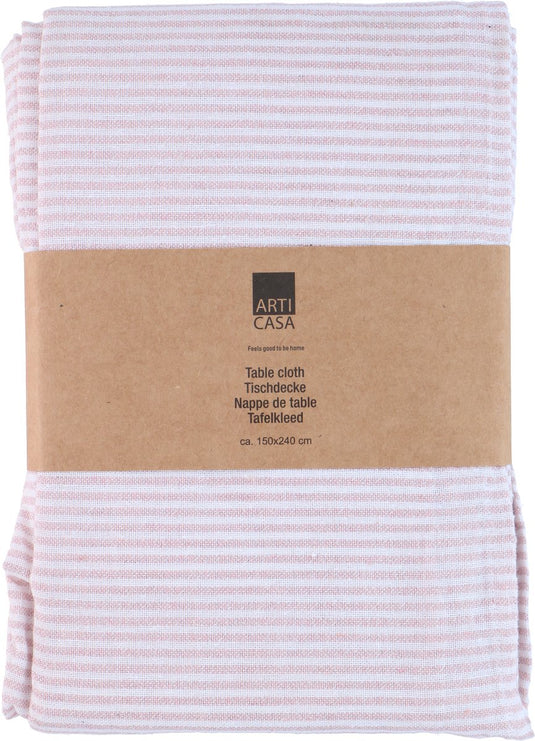 Arti casa tafelkleed 150x240 cm - tafelkleed roze gestreept - tafelkleed materiaal mix polyester katoen lurex - tafelkleed voor eettafel - wit roze