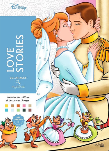 Hachette heroes coloriages mystères disney love stories - kleuren op nummer - kleurboek voor volwassenen