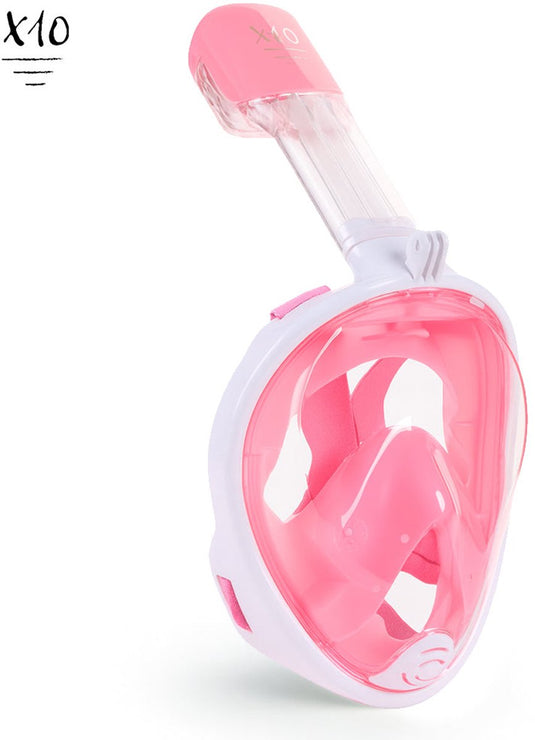 X10 snorkelmasker - duikbril - snorkel - snorkelset - full face masker - volwassenen - roze - l xl