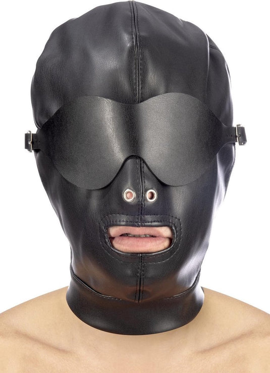 Fetish tentation - bondage masker - vrije neusgaten en mond - afneembare blinddoek - zwart