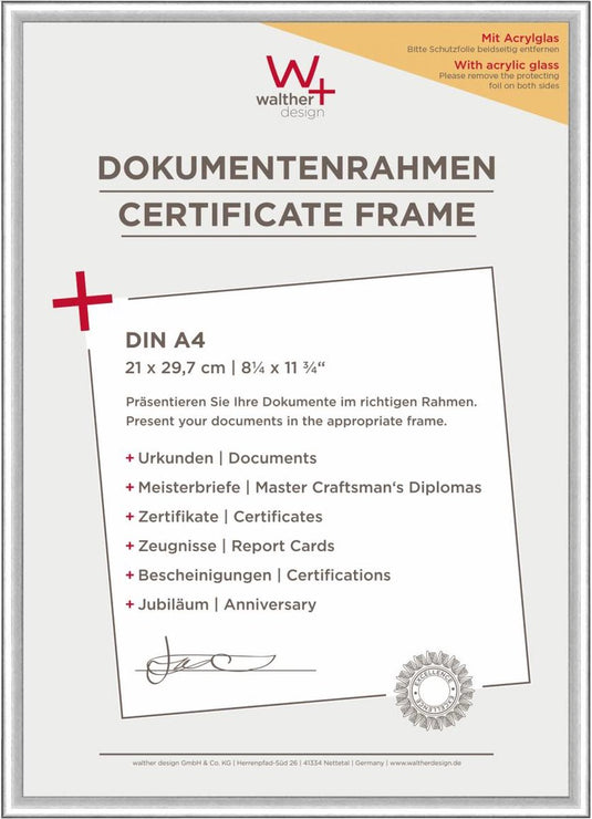 Walther new lifestyle - kunststof lijst - fotoformaat 21x29,7 cm (din a4) - kunstglas - zilver