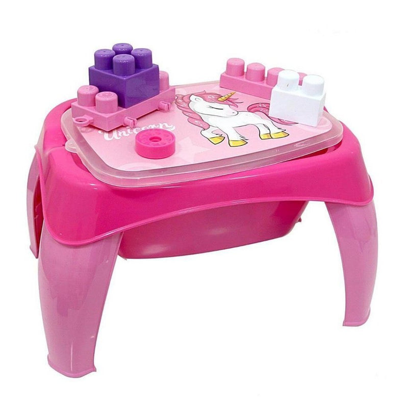 Load image into Gallery viewer, Dolu eenhoorn activiteitentafel + 30 blokken roze
