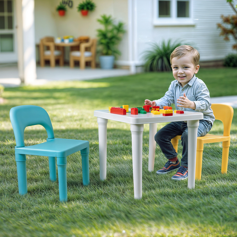 Afbeelding laden in galerijviewer, Dolu kinder tafel met 2 stoelen turquoise geel
