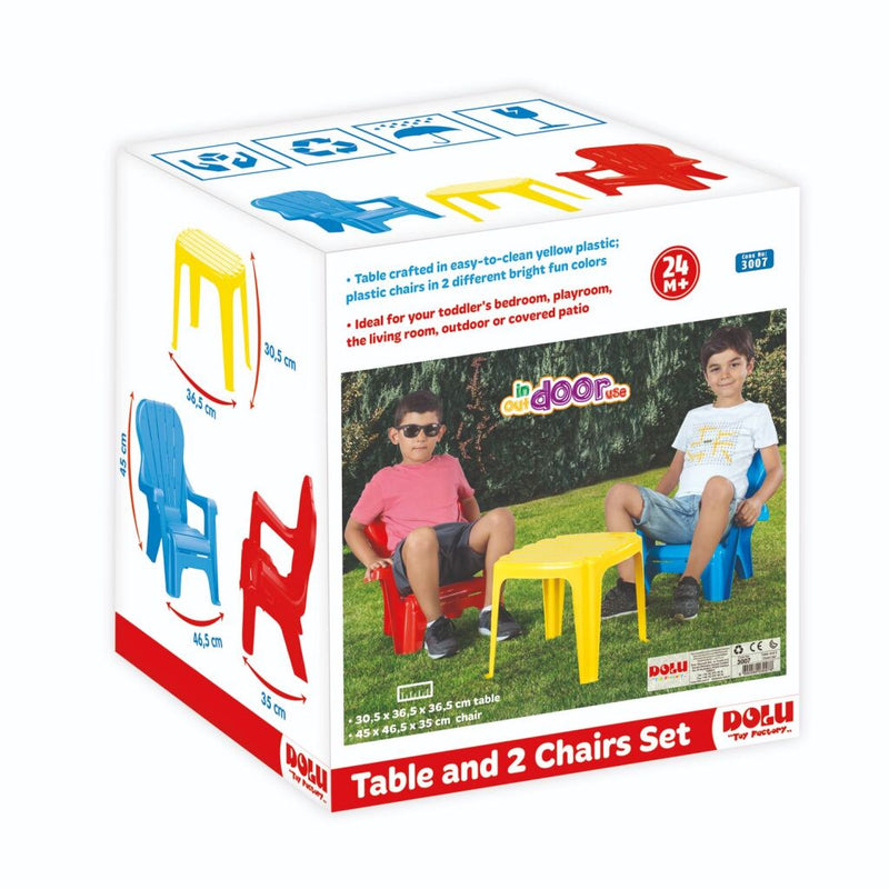 Load image into Gallery viewer, Dolu tafel met 2 stoelen blauw rood geel
