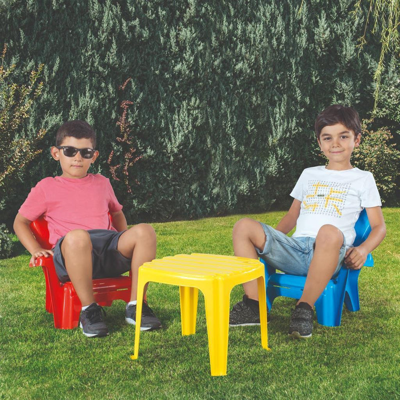 Load image into Gallery viewer, Dolu tafel met 2 stoelen blauw rood geel
