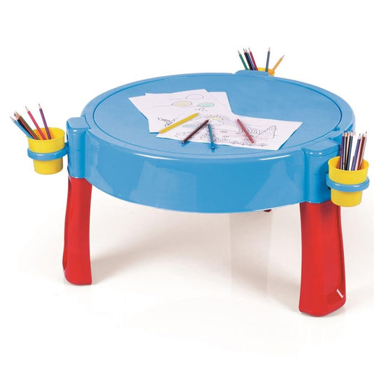 Dolu 2-in-1 watertafel zandtafel met accessoires blauw rood geel 98x98x77cm