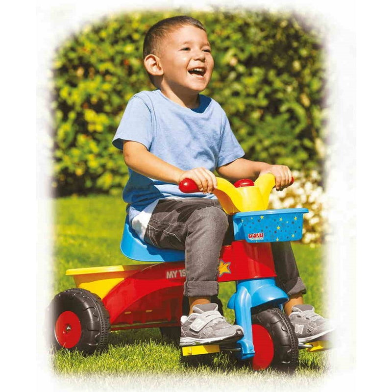 Load image into Gallery viewer, Dolu mijn eerste driewieler met duwstang 90x45x84 cm blauw rood geel
