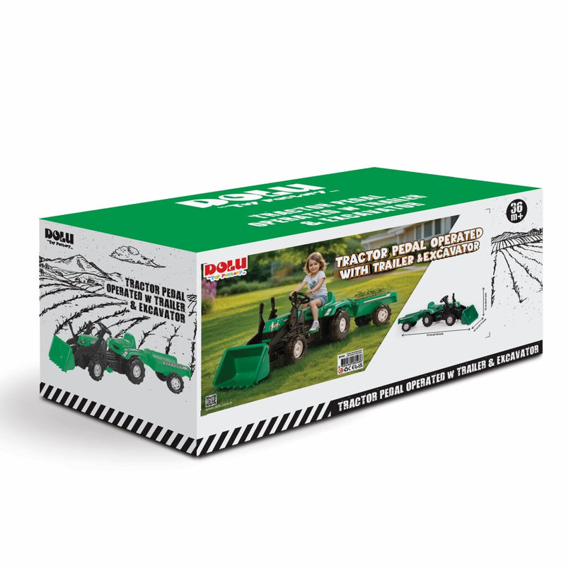 Load image into Gallery viewer, Dolu traptractor met aanhanger voorlader claxon groen zwart
