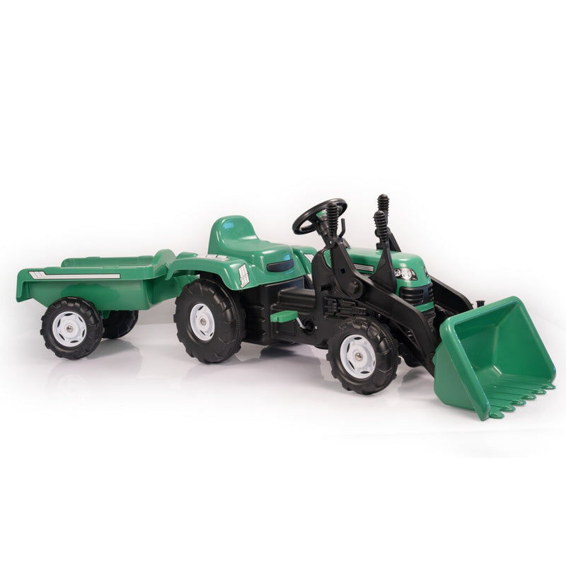 Load image into Gallery viewer, Dolu traptractor met aanhanger voorlader claxon groen zwart
