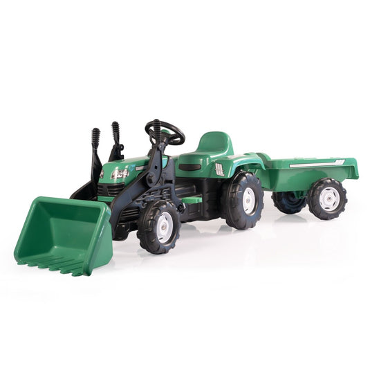 Dolu traptractor met aanhanger voorlader claxon groen zwart