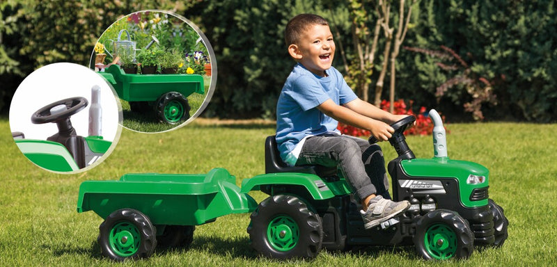 Load image into Gallery viewer, Dolu traptractor met aanhanger claxon groen zwart
