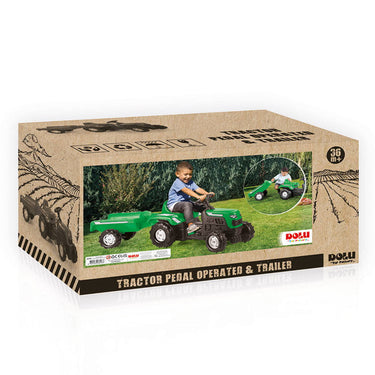 Dolu traptractor met aanhanger claxon groen zwart