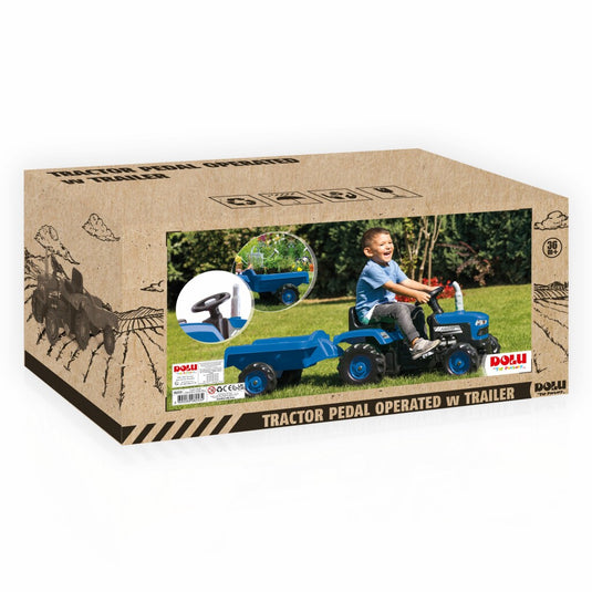 Dolu traptractor met aanghanger claxon blauw zwart