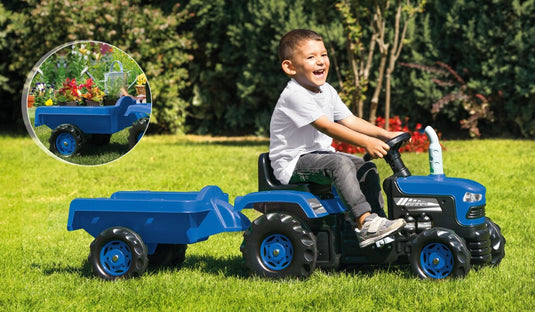Dolu traptractor met aanghanger claxon blauw zwart