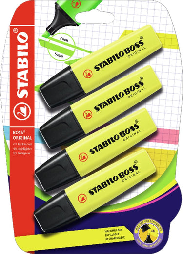 Stabilo boss original - markeerstift - hoogste kwaliteit - blister met 4 stuks geel