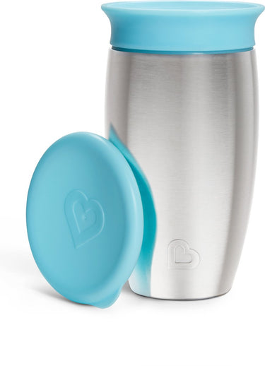 Munchkin roestvrijstalen drinkbeker - miracle® 360° sippy cup - koelt tot 10 uur - anti-lek drinkbeker - 266ml - blauw - vanaf 12 maanden