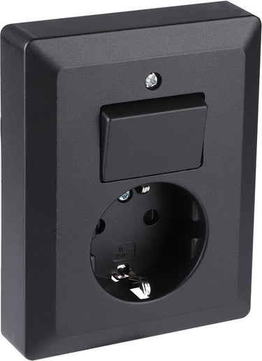 Q-link stopcontact met wisselschakelaar - zwart - combinatie wandcontactdoos - inbouw stopcontact en schakelaar - randaarde