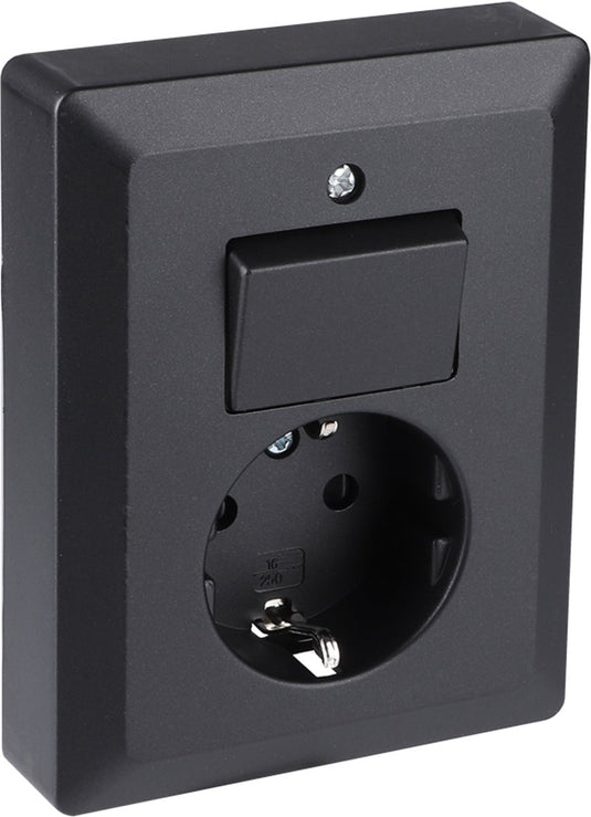 Q-link stopcontact met wisselschakelaar - zwart - combinatie wandcontactdoos - inbouw stopcontact en schakelaar - randaarde