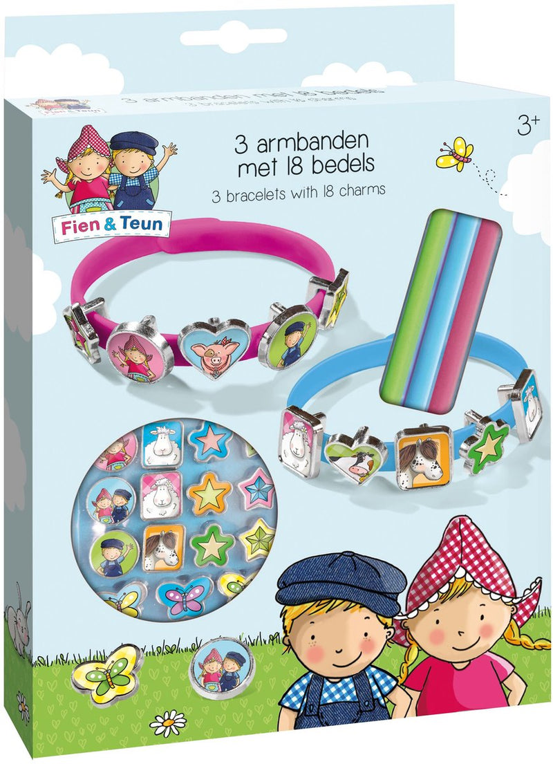 Load image into Gallery viewer, Bambolino fien teun schuif armbandjes maken - 3 armbandjes met 18 schuifbedels - vanaf 3 jaar - toys - boerderij thema
