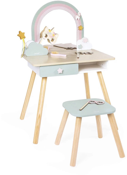 Janod - unicorn - houten kappers tafel met accessoires