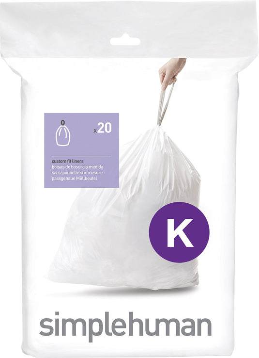 Simplehuman code k afvalzakken - 38 liter - 20 stuks - met trekband - wit