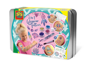 Ses creative 3-in-1 glamour tattoos - metallic en glitter - voor meisjes vanaf 5 jaar - tattoos kinderen - eenvoudig verwijderbaar - schoencadeautjes sinterklaas