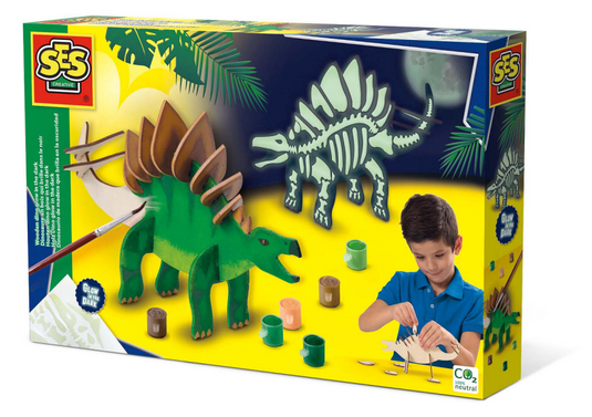 Ses creative – houten dino – glow in the dark – zonder lijm – inclusief stickers en verf – vanaf 5 jaar