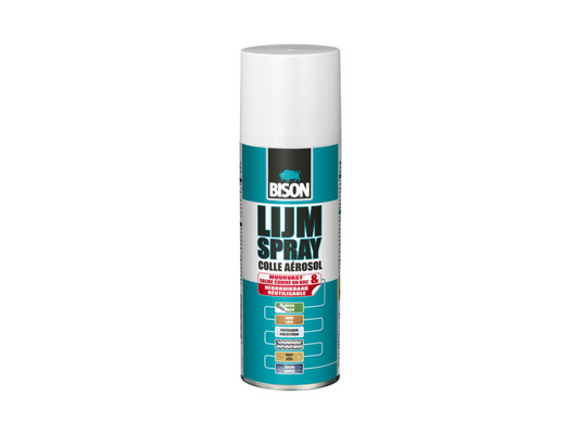 Bison lijmspray universal spuitbus 200 ml - handige lijmspray voor het permanent of tijdelijk verlijmen van papier, karton, foto's, posters, collages, metaalfolies, isolatie- en decoratiematerialen, vilt, textiel en meer