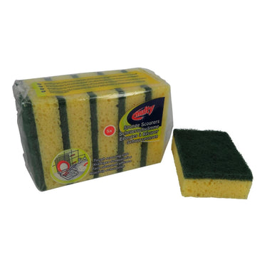 Multy schuurspons geel groen 10x7x3cm pak a 5 stuks