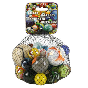 Don juan knikkers bonken en megabonken 1 kilo in netje (2x50mm, 2x42mm, 3x33mm, 15x25mm)