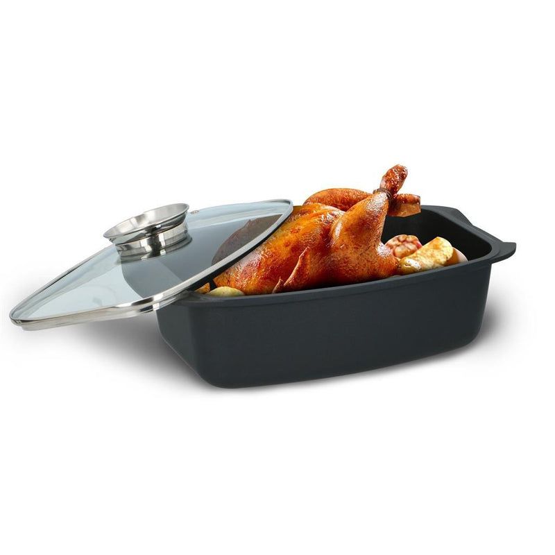 Load image into Gallery viewer, Alpina braadslee met glazen deksel 5.5l 39.5x22.5x10.8 cm zwart
