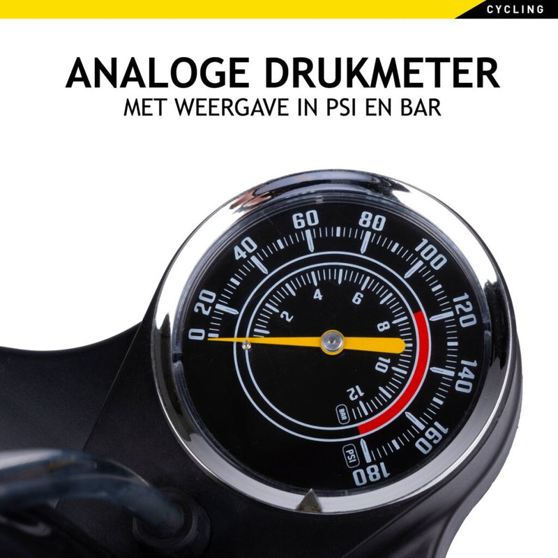 Load image into Gallery viewer, Dunlop fietspomp met drukmeter dubbel ventiel hollands ventiel frans ventiel autoventiel

