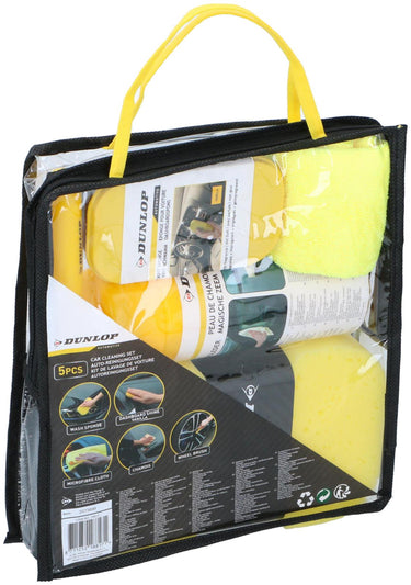 Dunlop auto reinigingsset 5-delig. schoomaakspons, dashbord shine vanilla, microfiberdoek, chamois en wielborstel