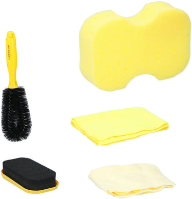 Dunlop auto reinigingsset 5-delig. schoomaakspons, dashbord shine vanilla, microfiberdoek, chamois en wielborstel