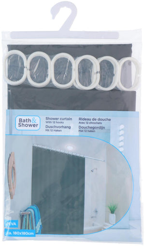 Lifetime clean douchegordijn met 12 ringen 180x180cm
