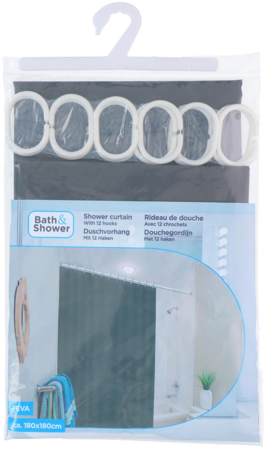 Lifetime clean douchegordijn met 12 ringen 180x180cm