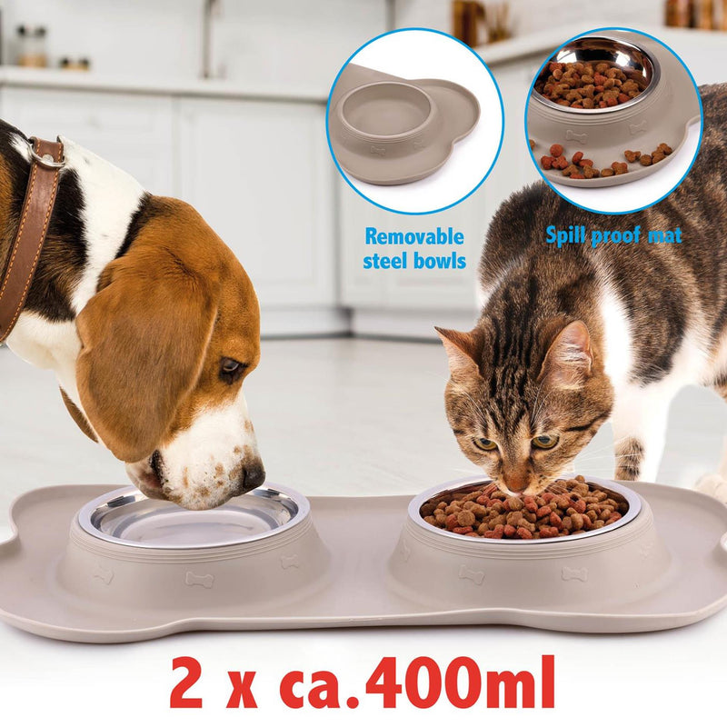 Load image into Gallery viewer, Pet voerbak met mat en stalen bak 45x27x4,2cm
