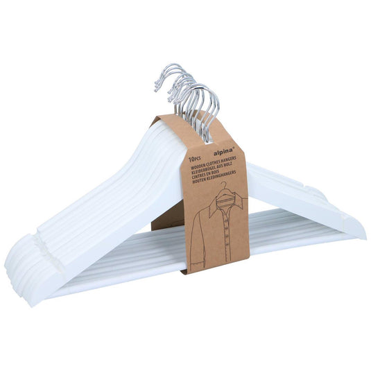 Alpina kledinghanger wit hout set a 10 stuks